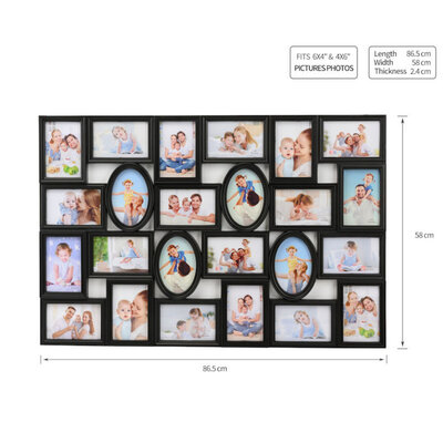 Decopatent Decopatent - XL Fotolijst Collage voor 24 Foto's van (15x10 & 10x15 Cm) - Fotolijsten - Fotolijstje met 24 fotokaders - 86.5 x 58 Cm - Zwart