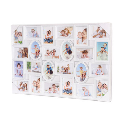 Decopatent Decopatent - XL Fotolijst Collage voor 24 Foto's van (15x10 & 10x15 Cm) - Fotolijsten - Fotolijstje met 24 fotokaders - 86.5 x 58 Cm - Wit