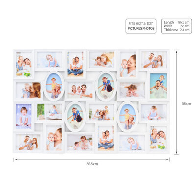 Decopatent Decopatent - XL Fotolijst Collage voor 24 Foto's van (15x10 & 10x15 Cm) - Fotolijsten - Fotolijstje met 24 fotokaders - 86.5 x 58 Cm - Wit