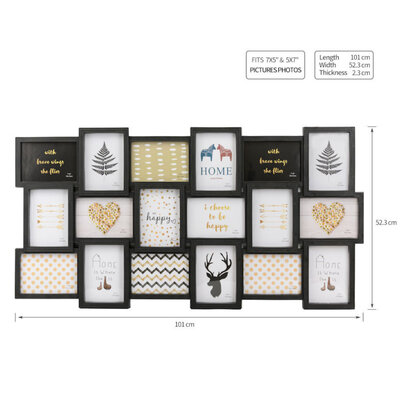 Decopatent Decopatent - XL Fotolijst Collage voor 18 Foto's van (13x18 & 18x13 Cm) - Fotolijsten - Fotolijstje met 18 fotokaders - 101 x 52 Cm - Zwart