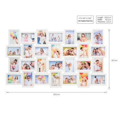 Decopatent Decopatent - XL Fotolijst Collage voor 28 Foto's van (10x15 & 15x10 Cm) - Fotolijsten - Fotolijstje met 28 fotokaders - 103 x 60 Cm - Wit