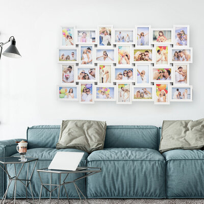 Decopatent Decopatent - XL Fotolijst Collage voor 28 Foto's van (10x15 & 15x10 Cm) - Fotolijsten - Fotolijstje met 28 fotokaders - 103 x 60 Cm - Wit