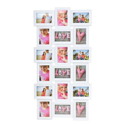 Decopatent Decopatent - XL Fotolijst Collage voor 18 Foto's van (10x15 & 15x10 Cm) - Fotolijsten - Fotolijstje met 18 fotokaders - 52 x 102 Cm - Wit