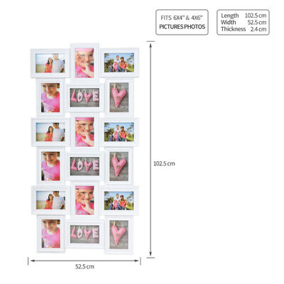 Decopatent Decopatent - XL Fotolijst Collage voor 18 Foto's van (10x15 & 15x10 Cm) - Fotolijsten - Fotolijstje met 18 fotokaders - 52 x 102 Cm - Wit