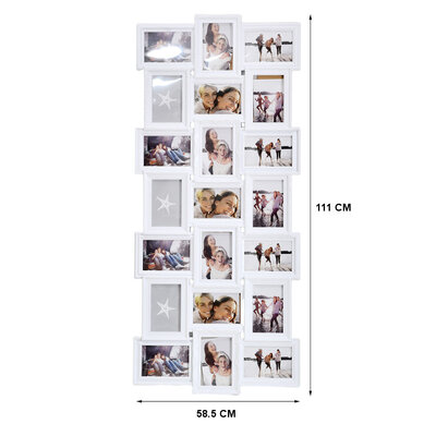 Decopatent Decopatent - XL Fotolijst Collage voor 21 Foto's van (10x15 & 15x10 Cm) - Fotolijsten - Fotolijstje met 18 fotokaders - 58.5 x 111 Cm - Wit