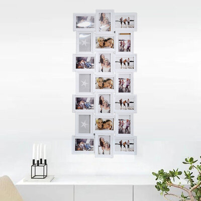 Decopatent Decopatent - XL Fotolijst Collage voor 21 Foto's van (10x15 & 15x10 Cm) - Fotolijsten - Fotolijstje met 18 fotokaders - 58.5 x 111 Cm - Wit
