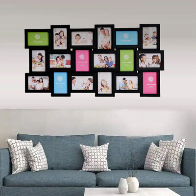 Decopatent Decopatent - XL Fotolijst Collage voor 18 Foto's van (10x15 & 15x10 Cm) - Fotolijsten - Fotolijstje met 18 fotokaders - 89 x 46 Cm - Zwart