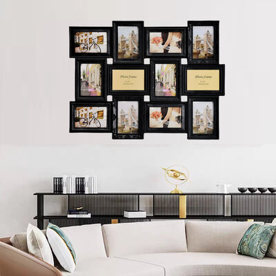 Decopatent Decopatent - Fotolijst Collage voor 12 Foto's van (10x15 & 15x10 Cm) - Fotolijsten - Fotolijstje met 12 fotokaders - 70 x 52 Cm - Zwart
