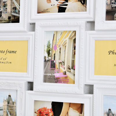 Decopatent Decopatent - Fotolijst Collage voor 12 Foto's van (10x15 & 15x10 Cm) - Fotolijsten - Fotolijstje met 12 fotokaders - 70 x 52 Cm - Wit