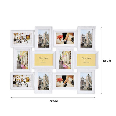 Decopatent Decopatent - Fotolijst Collage voor 12 Foto's van (10x15 & 15x10 Cm) - Fotolijsten - Fotolijstje met 12 fotokaders - 70 x 52 Cm - Wit
