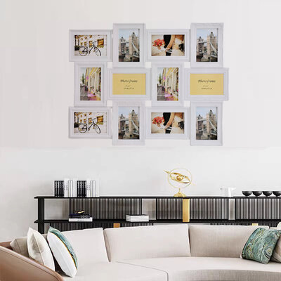 Decopatent Decopatent - Fotolijst Collage voor 12 Foto's van (10x15 & 15x10 Cm) - Fotolijsten - Fotolijstje met 12 fotokaders - 70 x 52 Cm - Wit