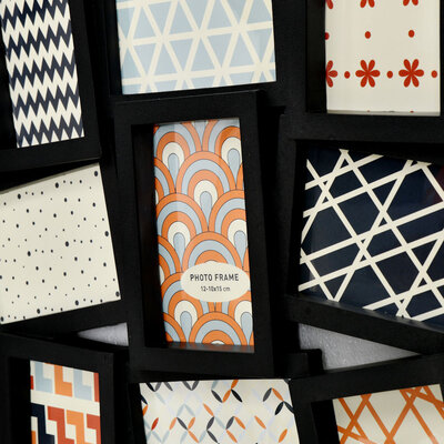 Decopatent Decopatent - Fotolijst Collage voor 12 Foto's van (10x15 & 15x10 Cm) - Fotolijsten - Fotolijstje met 12 fotokaders - 47 x 61 Cm - Zwart