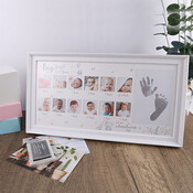 Decopatent Decopatent - Kinderfotolijst voor Voet en Hand Afdruk 1 tm 12 Maanden - Kinder Baby Fotolijst Eerste Jaar - My First Year Babyshower - Kraam Cadeau - Inclusief Inkt Stempel - 38 x 20 Cm - Wit