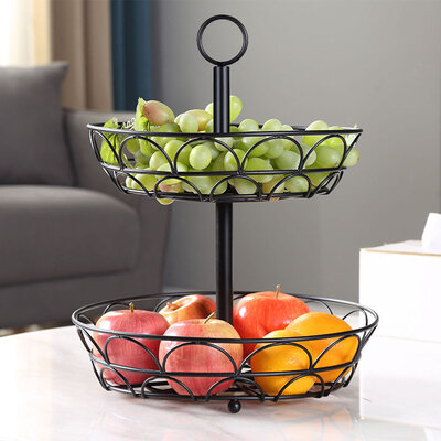 Decopatent Decopatent - 2-laags Ronde Fruit etagere - Fruitschaal Rond - Fruitmand - Ø29CM - Metaal - Modern en Stijlvol - Afmetingen: 29 x 29 x 42 Cm