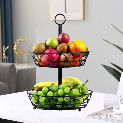 Decopatent Decopatent - 2-laags Ronde Fruit etagere - Fruitschaal Rond - Fruitmand - Ø29CM - Metaal - Modern en Stijlvol - Afmetingen: 29 x 29 x 42 Cm