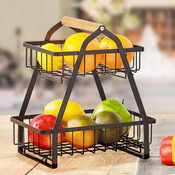 Decopatent Decopatent - 2-Laags Fruit Etagere Fruitschaal - Fruitschaal Rechthoekig - Metaal - Fruit Etagere 2 Lagen - Fruitmand Zwart - Modern en Stijlvol - Afm: 27 x 17 x 30 Cm