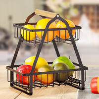 Decopatent Decopatent - 2-Laags Fruit Etagere Fruitschaal - Fruitschaal Rechthoekig - Metaal - Fruit Etagere 2 Lagen - Fruitmand Zwart - Modern en Stijlvol - Afm: 27 x 17 x 30 Cm