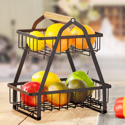 Decopatent Decopatent - 2-Laags Fruit Etagere Fruitschaal - Fruitschaal Rechthoekig - Metaal - Fruit Etagere 2 Lagen - Fruitmand Zwart - Modern en Stijlvol - Afm: 27 x 17 x 30 Cm