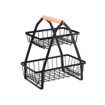 Decopatent Decopatent - 2-Laags Fruit Etagere Fruitschaal - Fruitschaal Rechthoekig - Metaal - Fruit Etagere 2 Lagen - Fruitmand Zwart - Modern en Stijlvol - Afm: 27 x 17 x 30 Cm