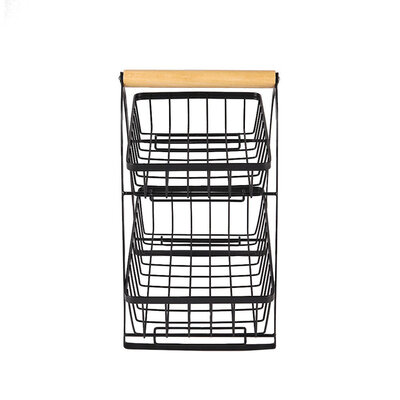 Decopatent Decopatent - 2-Laags Fruit Etagere Fruitschaal - Fruitschaal Rechthoekig - Metaal - Fruit Etagere 2 Lagen - Fruitmand Zwart - Modern en Stijlvol - Afm: 27 x 17 x 30 Cm