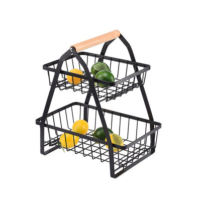 Decopatent Decopatent - 2-Laags Fruit Etagere Fruitschaal - Fruitschaal Rechthoekig - Metaal - Fruit Etagere 2 Lagen - Fruitmand Zwart - Modern en Stijlvol - Afm: 27 x 17 x 30 Cm