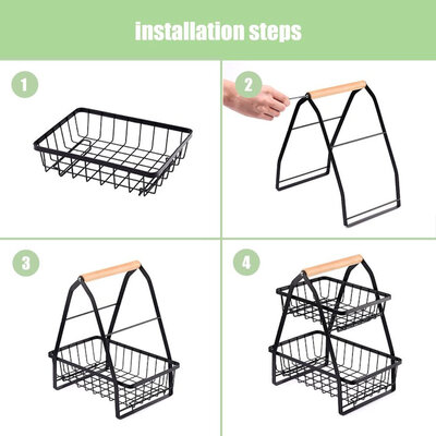 Decopatent Decopatent - 2-Laags Fruit Etagere Fruitschaal - Fruitschaal Rechthoekig - Metaal - Fruit Etagere 2 Lagen - Fruitmand Zwart - Modern en Stijlvol - Afm: 27 x 17 x 30 Cm