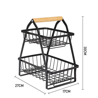 Decopatent Decopatent - 2-Laags Fruit Etagere Fruitschaal - Fruitschaal Rechthoekig - Metaal - Fruit Etagere 2 Lagen - Fruitmand Zwart - Modern en Stijlvol - Afm: 27 x 17 x 30 Cm