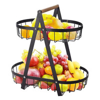 Decopatent Decopatent - 2-Laags Fruit Etagere Fruitschaal - Fruitschaal Ovaal - Metaal - Fruit Etagere 2 Lagen - Fruitmand Zwart - Modern en Stijlvol - Afm: 32 x 18 x 31 Cm