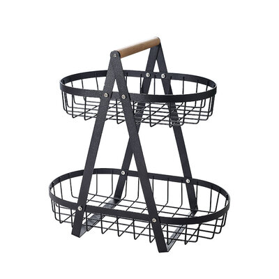 Decopatent Decopatent - 2-Laags Fruit Etagere Fruitschaal - Fruitschaal Ovaal - Metaal - Fruit Etagere 2 Lagen - Fruitmand Zwart - Modern en Stijlvol - Afm: 32 x 18 x 31 Cm