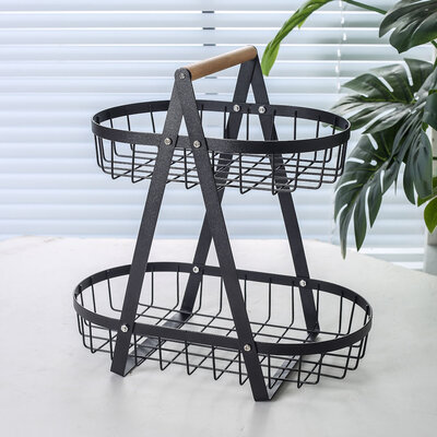 Decopatent Decopatent - 2-Laags Fruit Etagere Fruitschaal - Fruitschaal Ovaal - Metaal - Fruit Etagere 2 Lagen - Fruitmand Zwart - Modern en Stijlvol - Afm: 32 x 18 x 31 Cm
