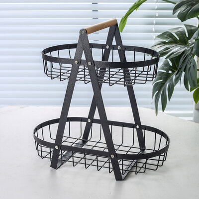 Decopatent Decopatent - 2-Laags Fruit Etagere Fruitschaal - Fruitschaal Ovaal - Metaal - Fruit Etagere 2 Lagen - Fruitmand Zwart - Modern en Stijlvol - Afm: 32 x 18 x 31 Cm