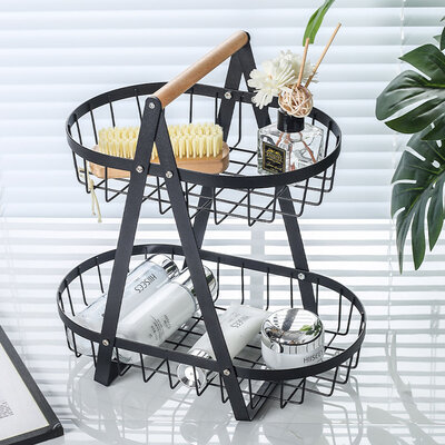 Decopatent Decopatent - 2-Laags Fruit Etagere Fruitschaal - Fruitschaal Ovaal - Metaal - Fruit Etagere 2 Lagen - Fruitmand Zwart - Modern en Stijlvol - Afm: 32 x 18 x 31 Cm
