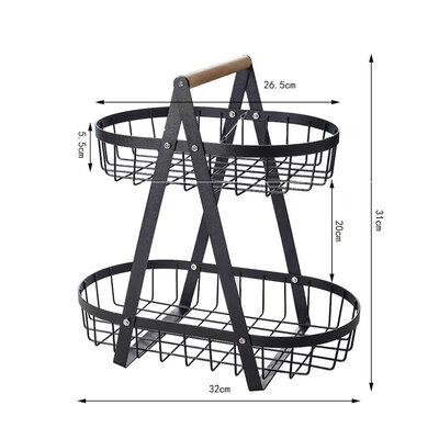 Decopatent Decopatent - 2-Laags Fruit Etagere Fruitschaal - Fruitschaal Ovaal - Metaal - Fruit Etagere 2 Lagen - Fruitmand Zwart - Modern en Stijlvol - Afm: 32 x 18 x 31 Cm