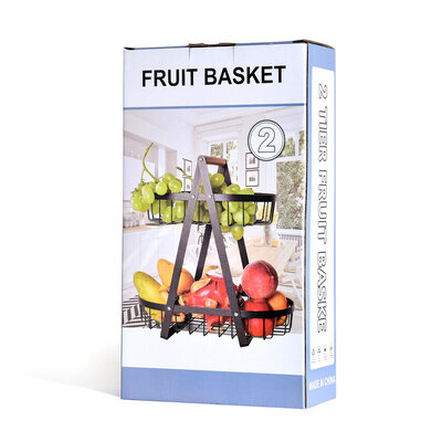 Decopatent Decopatent - 2-Laags Fruit Etagere Fruitschaal - Fruitschaal Ovaal - Metaal - Fruit Etagere 2 Lagen - Fruitmand Zwart - Modern en Stijlvol - Afm: 32 x 18 x 31 Cm