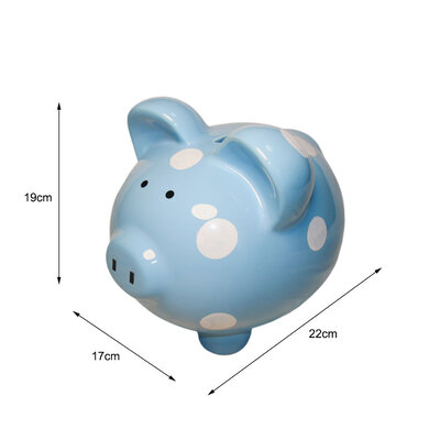 Decopatent Decopatent - Groot Spaarvarken Spaarpot - Keramiek - Afm 22 x 17 x 19 cm - Spaarpot varken voor volwassenen en kleine kinderen - Cadeau - Kleur: Blauw