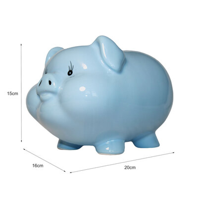 Decopatent Decopatent - Groot Spaarvarken Spaarpot - Keramiek - Afm 20 x 16 x 15 cm - Spaarpot varken voor volwassenen en kleine kinderen - Cadeau - Kleur: Blauw