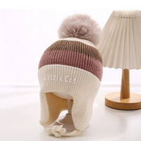 Decopatent Decopatent LITTLE CAT - Muts Kind - Kinder muts met pompon - 6 Maanden  t/m 6 jaar - Maat 48/52 - Kindermutsen Jongens & Meisjes - Gebreide Muts met Binnenvoering - Muts Baby / Peuter / Kleuter - Wintermuts - Kleur: Wit met gekleurde Strepen