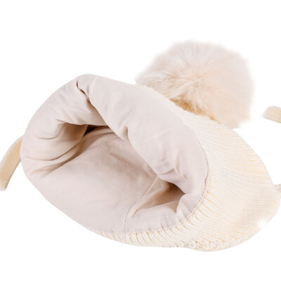 Decopatent Decopatent LITTLE CAT - Muts Kind - Kinder muts met pompon - 6 Maanden  t/m 6 jaar - Maat 48/52 - Kindermutsen Jongens & Meisjes - Gebreide Muts met Binnenvoering - Muts Baby / Peuter / Kleuter - Wintermuts - Kleur: Wit met gekleurde Strepen