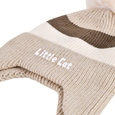 Decopatent Decopatent LITTLE CAT - Muts Kind - Kinder muts met pompon - 6 Maanden  t/m 6 jaar - Maat 48/52 - Kindermutsen Jongens & Meisjes - Gebreide Muts met Binnenvoering - Muts Baby / Peuter / Kleuter - Wintermuts - Kleur: Grijs met gekleurde Strepen