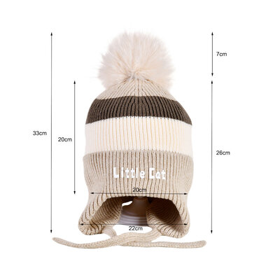 Decopatent Decopatent LITTLE CAT - Muts Kind - Kinder muts met pompon - 6 Maanden  t/m 6 jaar - Maat 48/52 - Kindermutsen Jongens & Meisjes - Gebreide Muts met Binnenvoering - Muts Baby / Peuter / Kleuter - Wintermuts - Kleur: Grijs met gekleurde Strepen