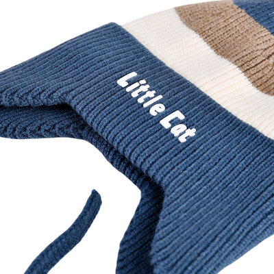 Decopatent Decopatent LITTLE CAT - Muts Kind - Kinder muts met pompon - 6 Maanden  t/m 6 jaar - Maat 48/52 - Kindermutsen Jongens & Meisjes - Gebreide Muts met Binnenvoering - Muts Baby / Peuter / Kleuter - Wintermuts - Kleur: Blauw met gekleurde Strepen
