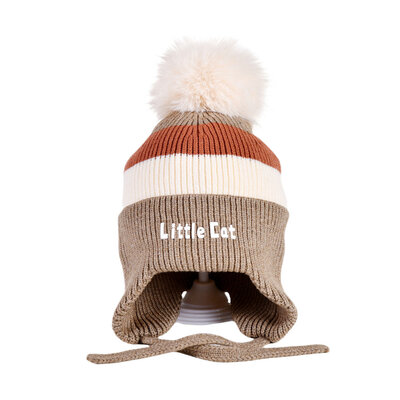 Decopatent Decopatent LITTLE CAT - Muts Kind - Kinder muts met pompon - 6 Maanden  t/m 6 jaar - Maat 48/52 - Kindermutsen Jongens & Meisjes - Gebreide Muts met Binnenvoering - Muts Baby / Peuter / Kleuter - Wintermuts - Kleur: Bruin met gekleurde Strepen