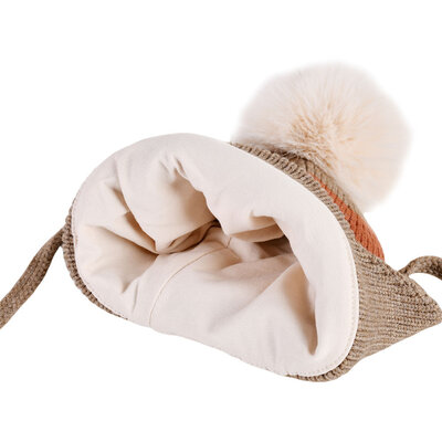 Decopatent Decopatent LITTLE CAT - Muts Kind - Kinder muts met pompon - 6 Maanden  t/m 6 jaar - Maat 48/52 - Kindermutsen Jongens & Meisjes - Gebreide Muts met Binnenvoering - Muts Baby / Peuter / Kleuter - Wintermuts - Kleur: Bruin met gekleurde Strepen