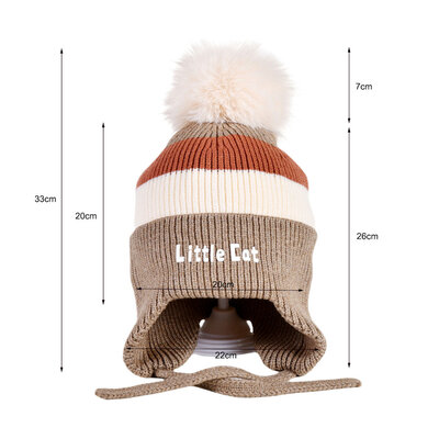 Decopatent Decopatent LITTLE CAT - Muts Kind - Kinder muts met pompon - 6 Maanden  t/m 6 jaar - Maat 48/52 - Kindermutsen Jongens & Meisjes - Gebreide Muts met Binnenvoering - Muts Baby / Peuter / Kleuter - Wintermuts - Kleur: Bruin met gekleurde Strepen