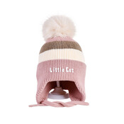 Decopatent Decopatent LITTLE CAT - Muts Kind - Kinder muts met pompon - 6 Maanden  t/m 6 jaar - Maat 48/52 - Kindermutsen Jongens & Meisjes - Gebreide Muts met Binnenvoering - Muts Baby / Peuter / Kleuter - Wintermuts - Kleur: Roze met gekleurde Strepen