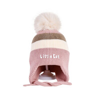 Decopatent Decopatent LITTLE CAT - Muts Kind - Kinder muts met pompon - 6 Maanden  t/m 6 jaar - Maat 48/52 - Kindermutsen Jongens & Meisjes - Gebreide Muts met Binnenvoering - Muts Baby / Peuter / Kleuter - Wintermuts - Kleur: Roze met gekleurde Strepen