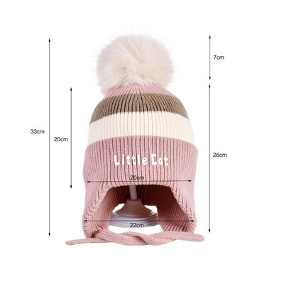 Decopatent Decopatent LITTLE CAT - Muts Kind - Kinder muts met pompon - 6 Maanden  t/m 6 jaar - Maat 48/52 - Kindermutsen Jongens & Meisjes - Gebreide Muts met Binnenvoering - Muts Baby / Peuter / Kleuter - Wintermuts - Kleur: Roze met gekleurde Strepen