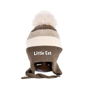 Decopatent Decopatent LITTLE CAT - Muts Kind - Kinder muts met pompon - 6 Maanden  t/m 6 jaar - Maat 48/52 - Kindermutsen Jongens & Meisjes - Gebreide Muts met Binnenvoering - Muts Baby / Peuter / Kleuter - Wintermuts - Kleur Donker Bruin met gekleurde Strepen