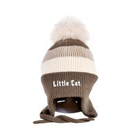 Decopatent Decopatent LITTLE CAT - Muts Kind - Kinder muts met pompon - 6 Maanden  t/m 6 jaar - Maat 48/52 - Kindermutsen Jongens & Meisjes - Gebreide Muts met Binnenvoering - Muts Baby / Peuter / Kleuter - Wintermuts - Kleur Donker Bruin met gekleurde Strepen