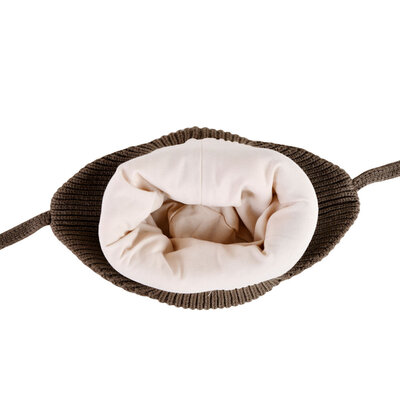 Decopatent Decopatent LITTLE CAT - Muts Kind - Kinder muts met pompon - 6 Maanden  t/m 6 jaar - Maat 48/52 - Kindermutsen Jongens & Meisjes - Gebreide Muts met Binnenvoering - Muts Baby / Peuter / Kleuter - Wintermuts - Kleur Donker Bruin met gekleurde Strepen